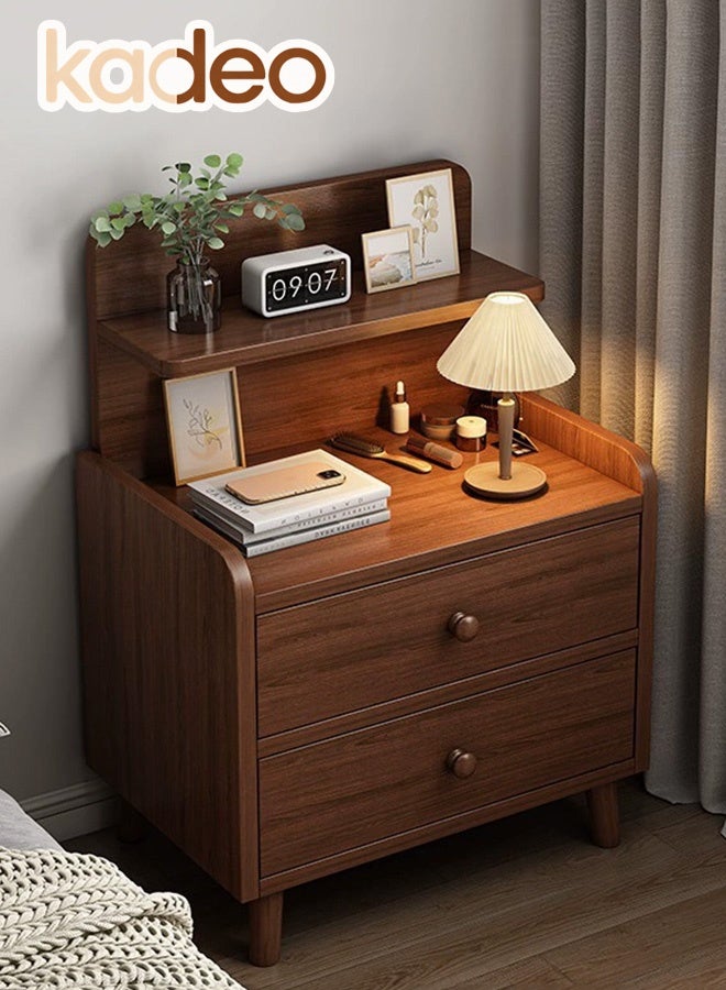 kadeo Nightstand with 2 Drawers, Modern Bedside Table with Open Wood Shelf, Minimalist Side Table, End Table Easy to Assembly for Bedroom Living Room Small Space Brown - Image 1